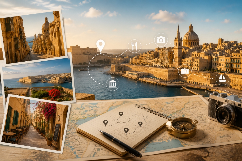 Scenic view of Valletta skyline and harbor representing personal travel planning